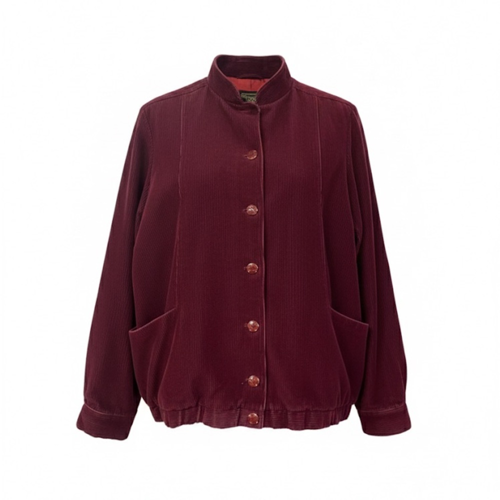 Vintage Marjorie Hamilton Burgundy Corduroy Bomber Jacket Size 14 Retro Maroon